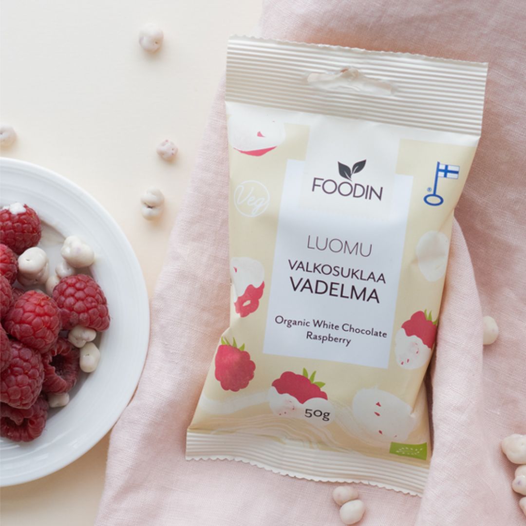 Foodin White Chocolate Raspberry, Organic 50g