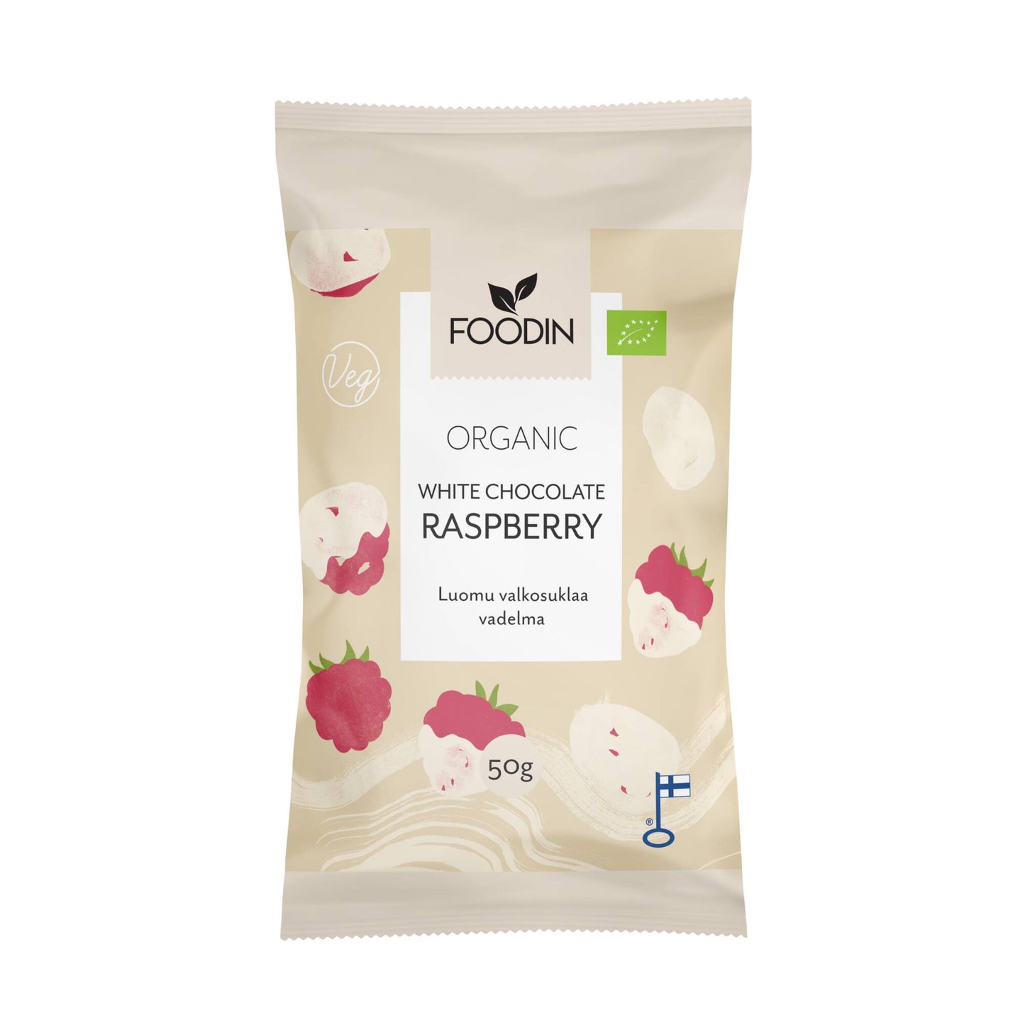 Foodin White Chocolate Raspberry, Organic 50g