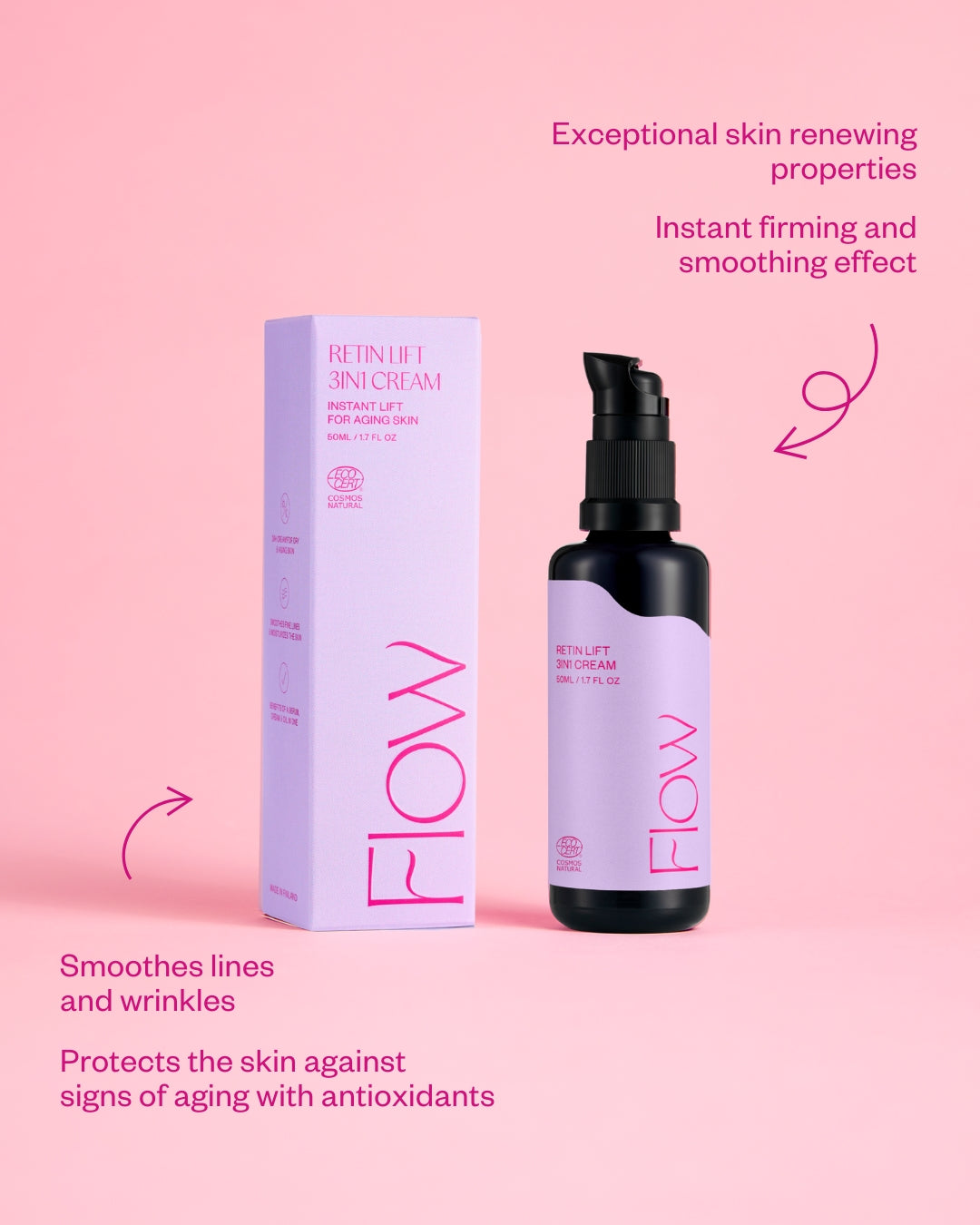 Flow Cosmetics Retin Lift 3-in-1 Cream -kosteusvoide, 2 kokoa